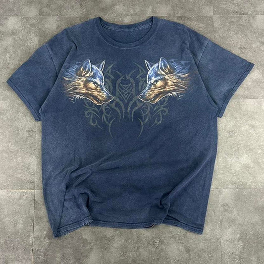 Wolf 2000s Tribal Wolf print graphic logo T shirt