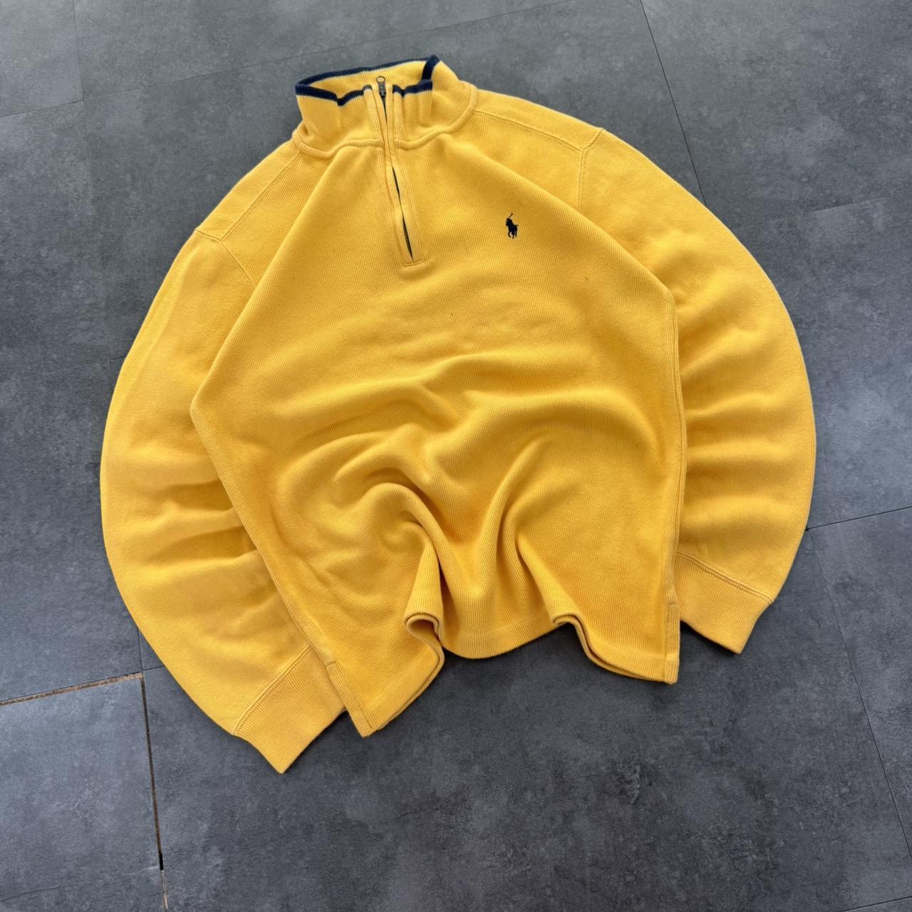 Polo Ralph Lauren 90s chunky knit yellow pullover knit quarter 1/4 zip jumper
