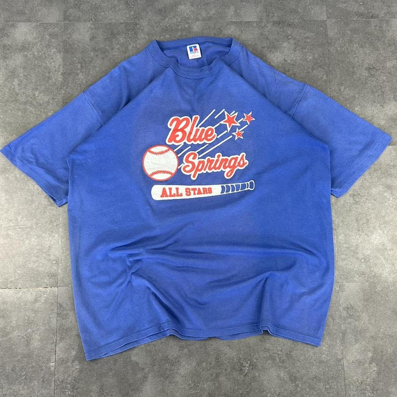 Russel Athletics T 2000s Print graphic Blue springs Baseball T shirt
