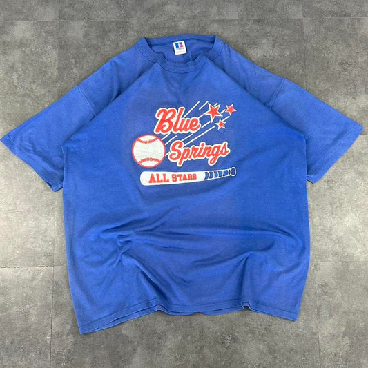 Russel Athletics T 2000s Print graphic Blue springs Baseball T shirt