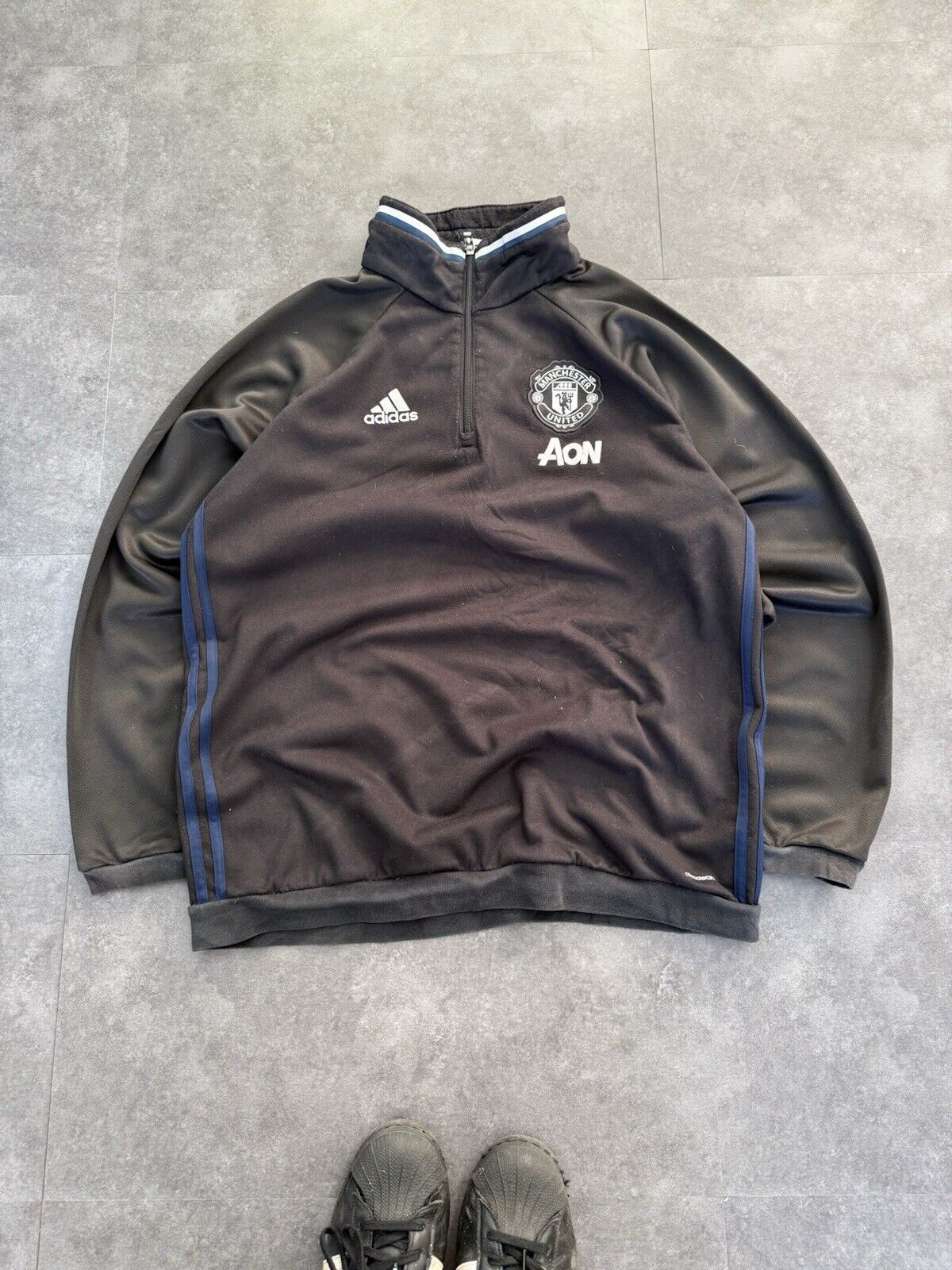 Adidas Manchester United 1/4 Zip Fleece Climawarm Training Top Jumper Black XL