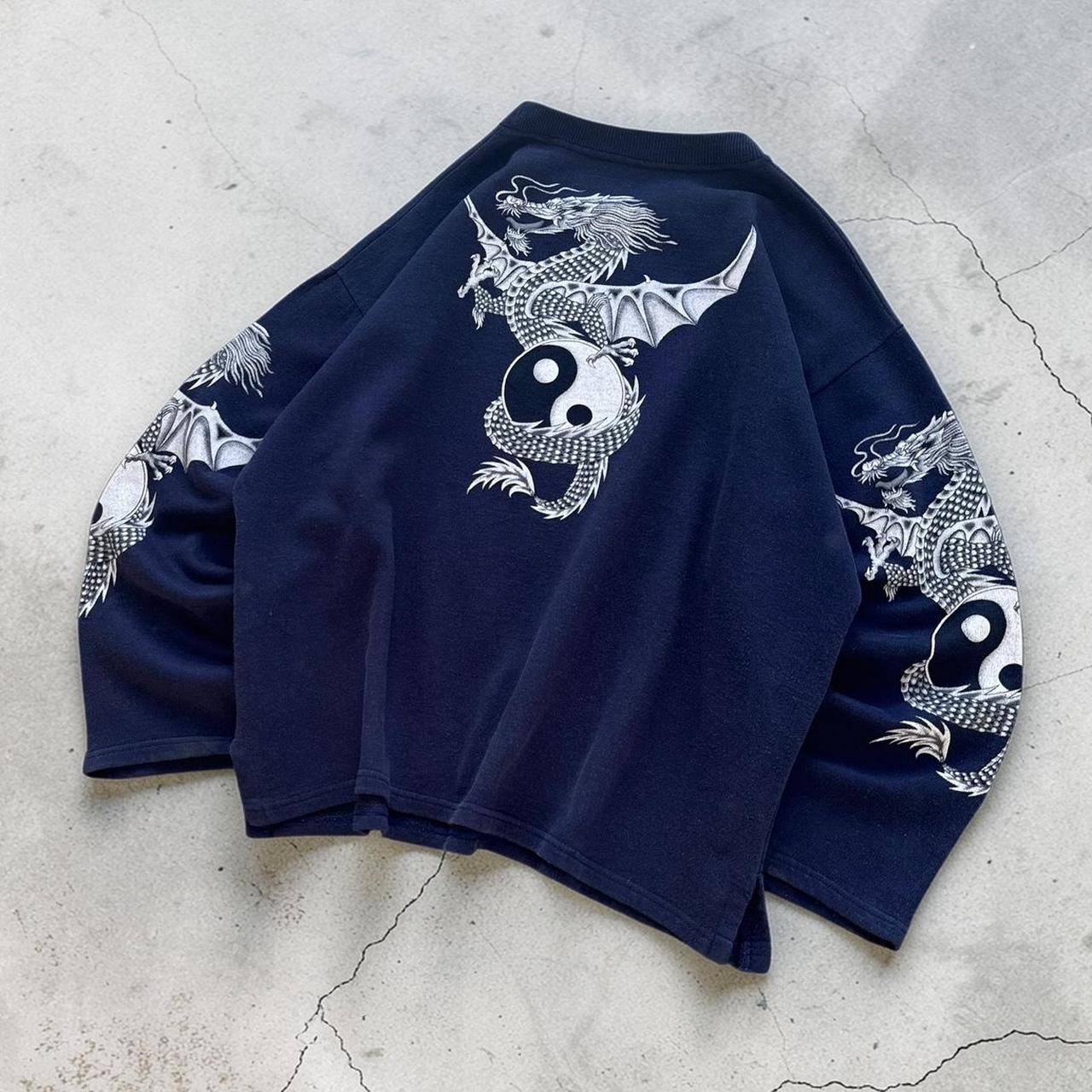 Oxido Vintage Y2K Surfwear 2000s blue dragon print sweatshirt