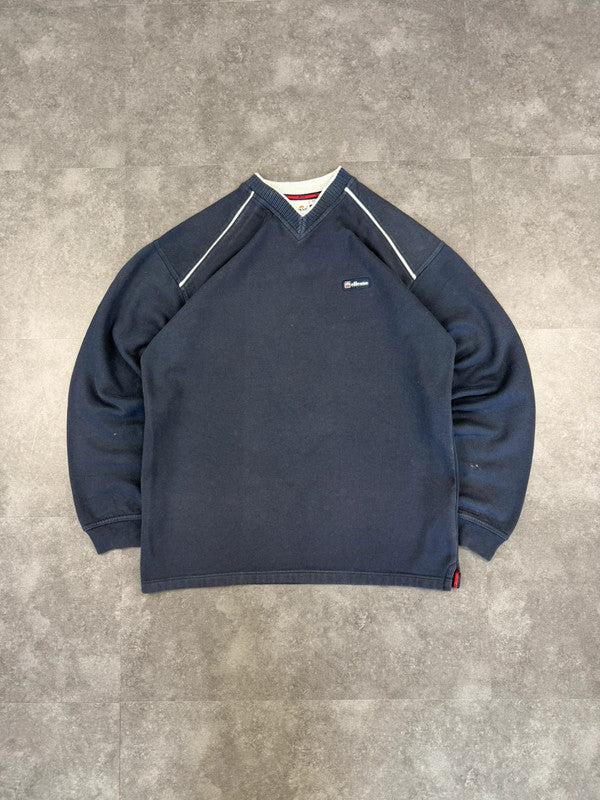Ellesse 90s Vintage Sweatshirt y2k Embroidered Sweatshirt V Neck