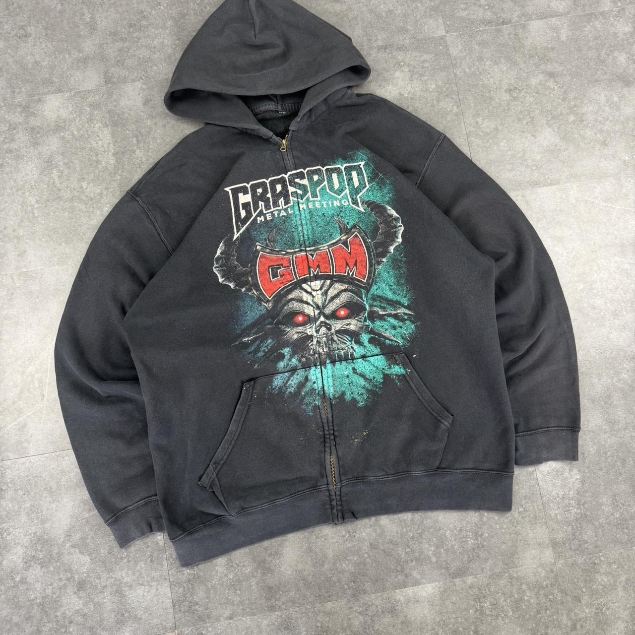Gothic festival 2000s full zip Spellout graphic Grunge skull hoodie