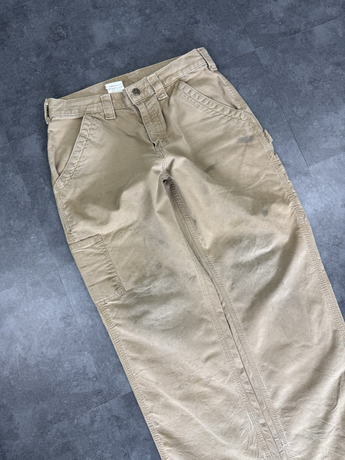 Vintage Carhartt Workwear Trousers Y2k 90s Cargo Pant Size 30w 30L Beige Mens