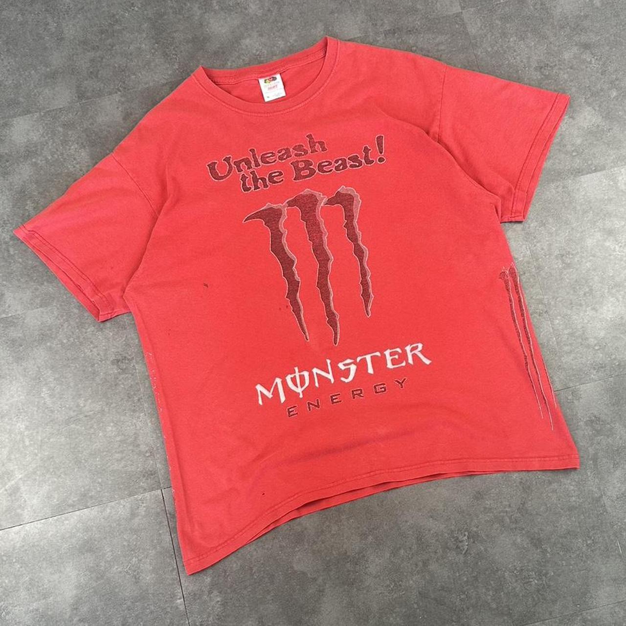 Fruit of The Loom x Monster Energy T 2000s Print Logo design graphic T shirt