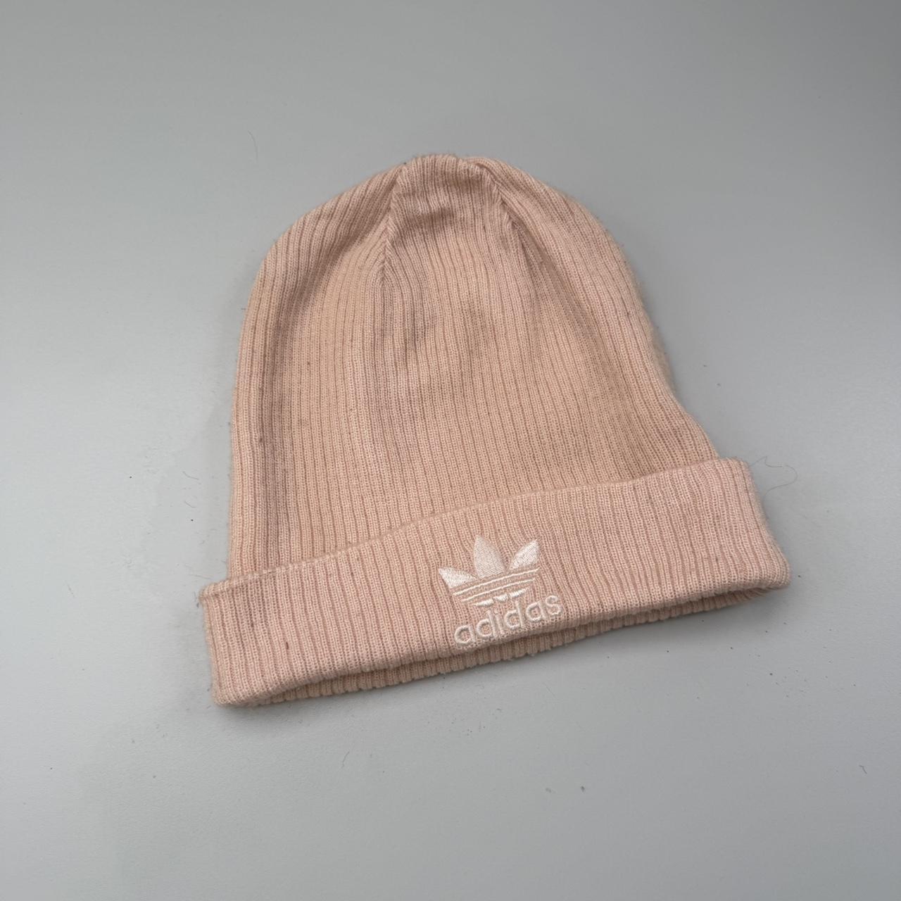 Adidas 2000s vintage pink and white embroidered logo beanie hat
