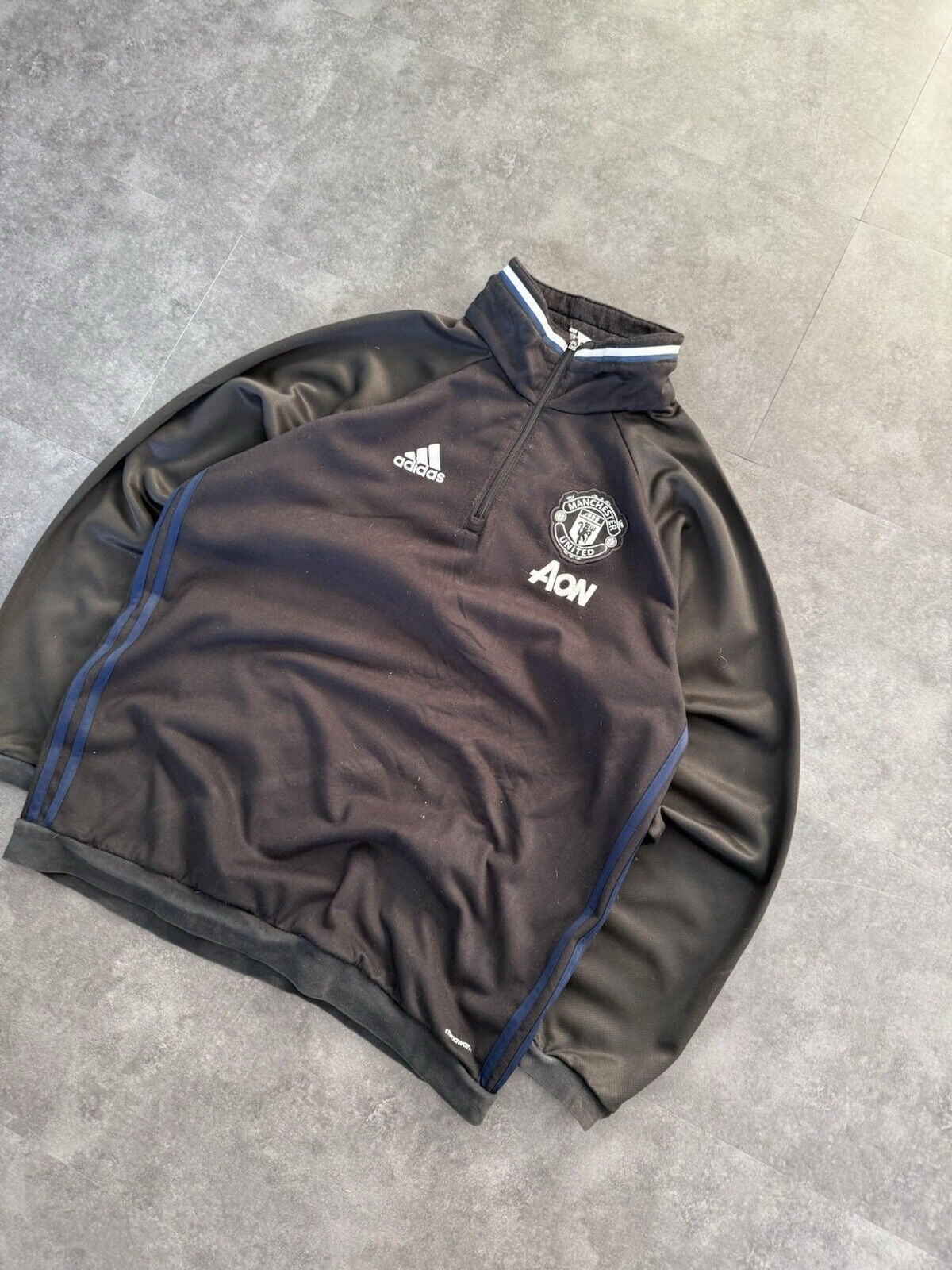 Adidas Manchester United 1/4 Zip Fleece Climawarm Training Top Jumper Black XL