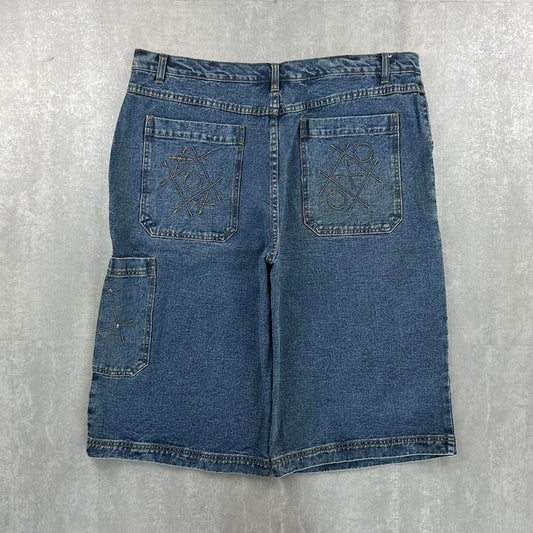 Japanese style embroidered Grunge 2000s spellout carpenter style jorts