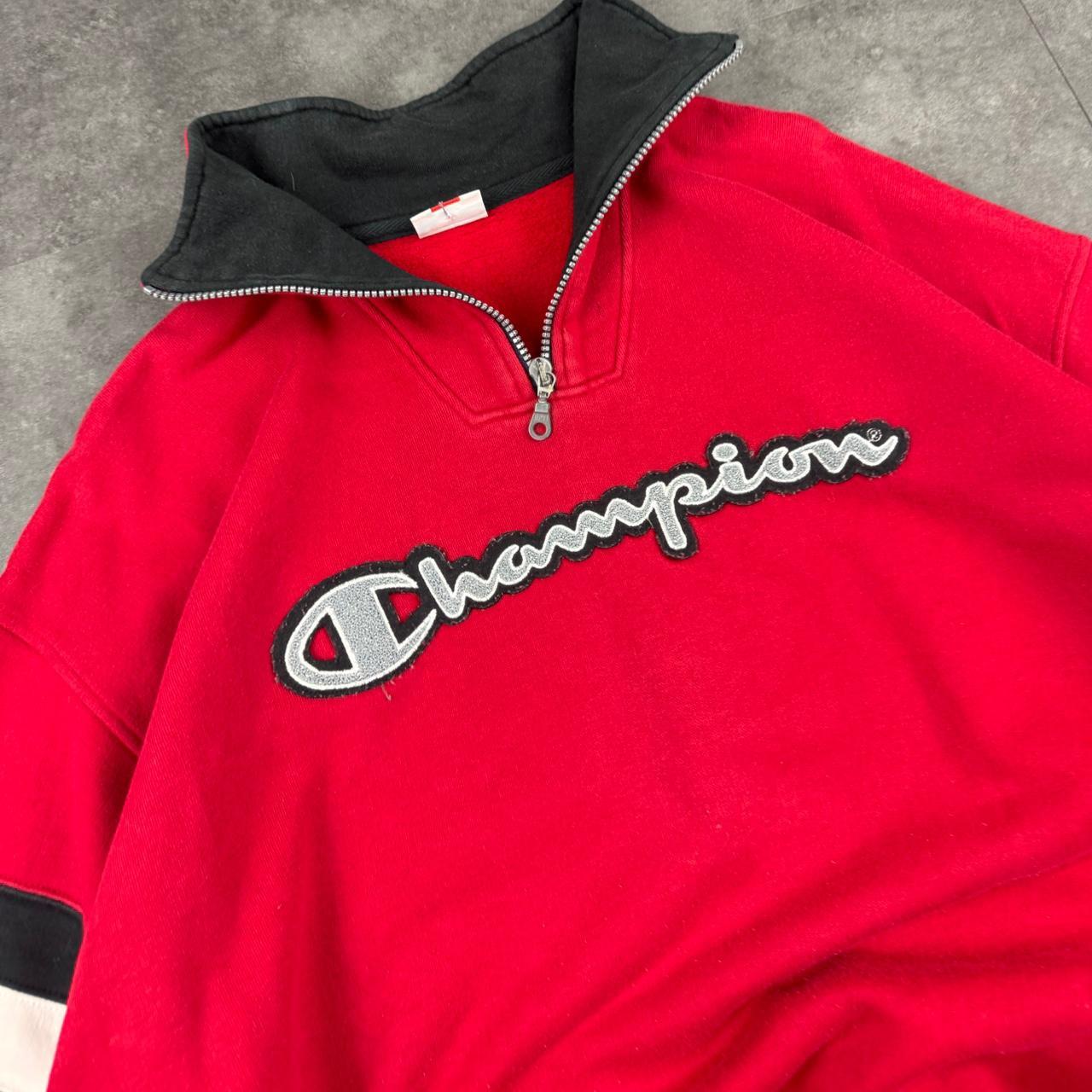 Champion 1/4 zip 2000s vintage sportwear big Logo embroidered zip up sweatshirt