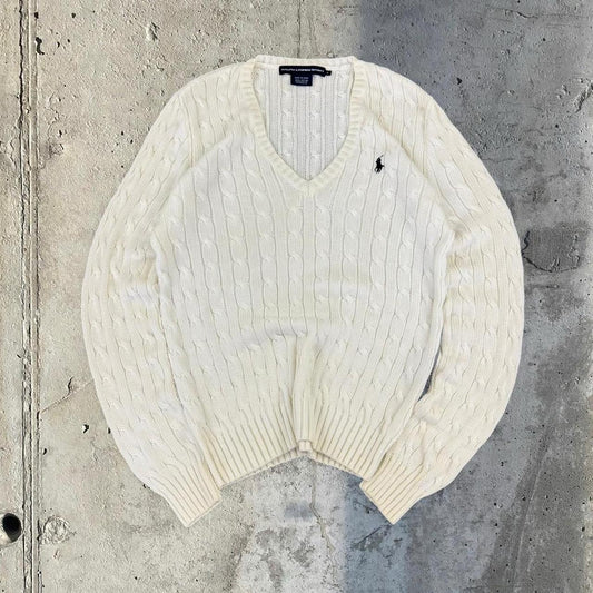 Polo Ralph Lauren 90s Classic Cable Knit chunky v neck Jumper