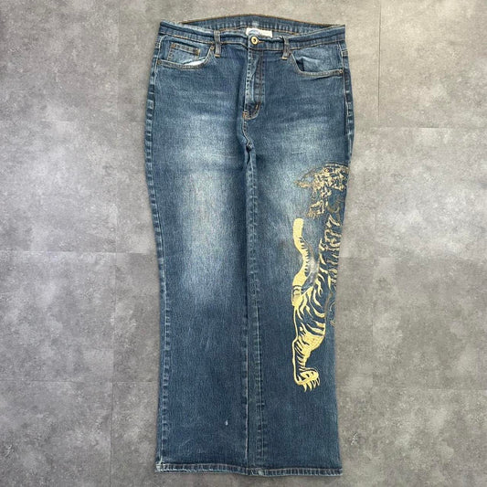 Japanese style hiphop 2000s embroidered jeans