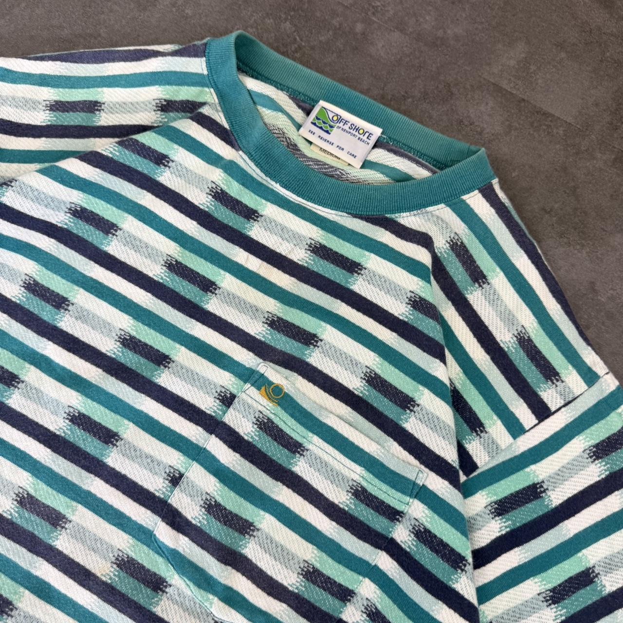 Off Shore Newport Beach surf 90s embroidered Logo stripe T shirt