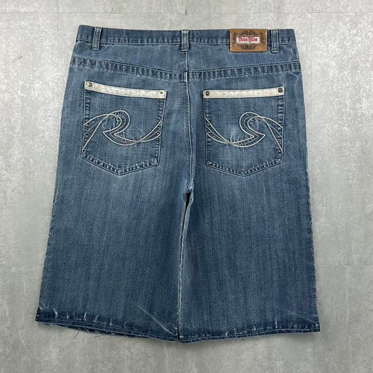 Raw Blue Grunge 2000s spellout carpenter style jorts