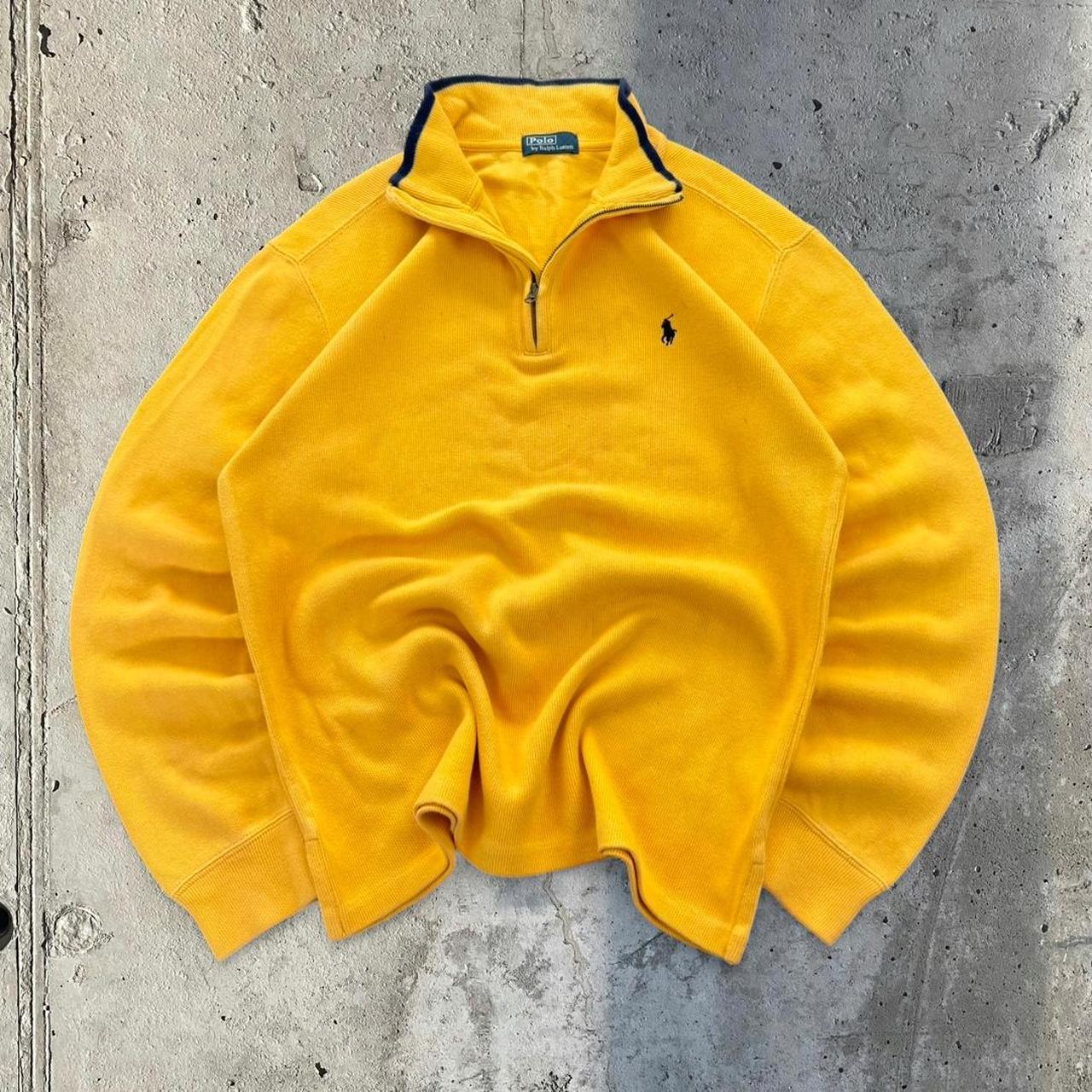 Polo Ralph Lauren 90s chunky knit yellow pullover knit quarter 1/4 zip jumper
