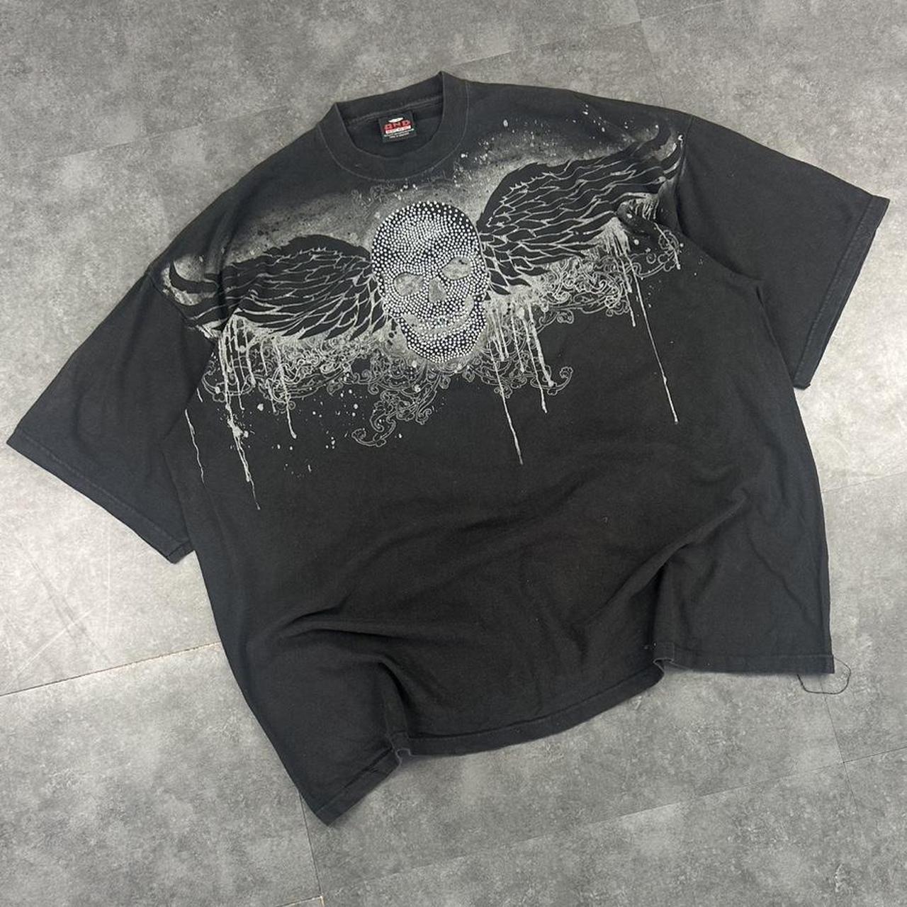 AND Heavyweight 2000s Print graphic Rhinestone skull logo T shirt