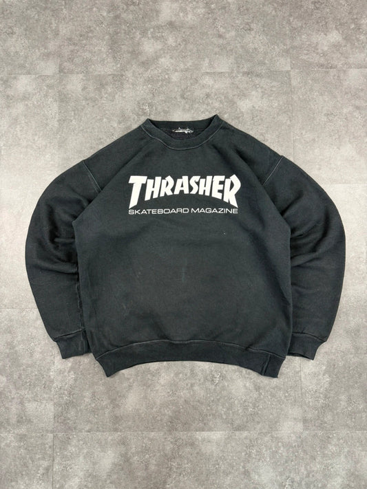 Thrasher 2000s Graphic Print Grunge Skateboarding Spellout Sweatshirt Black
