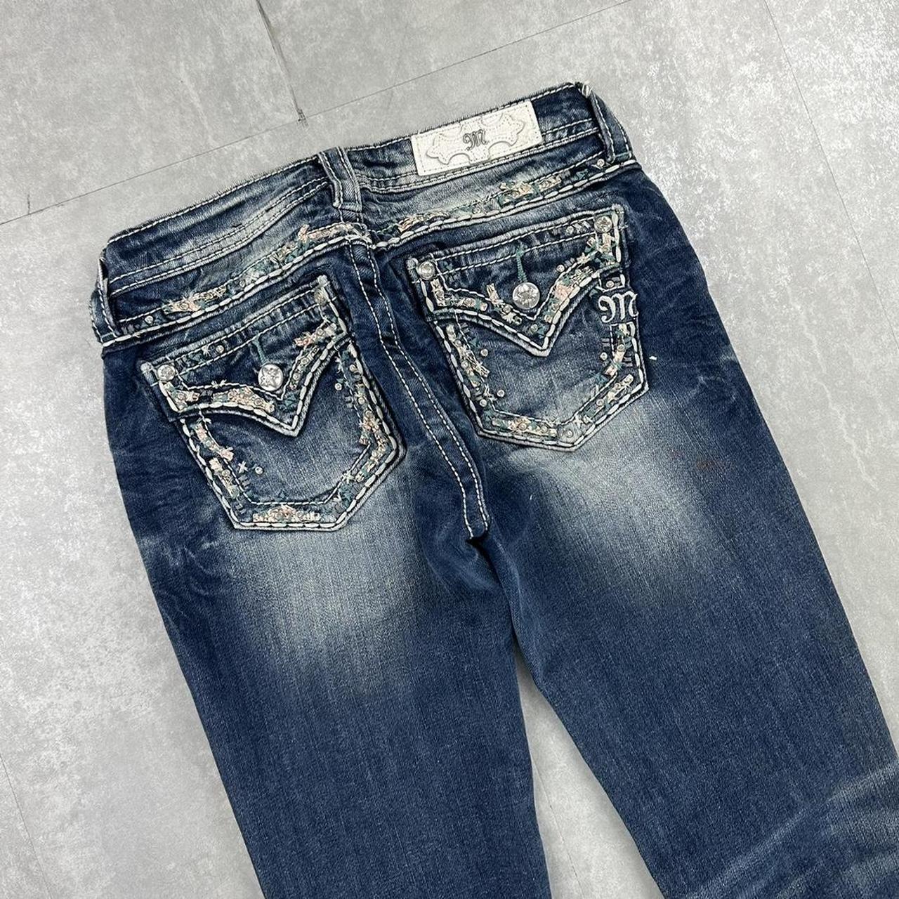 Miss Me 2000s low waist embroidered/rhinestone detailed skinny jeans