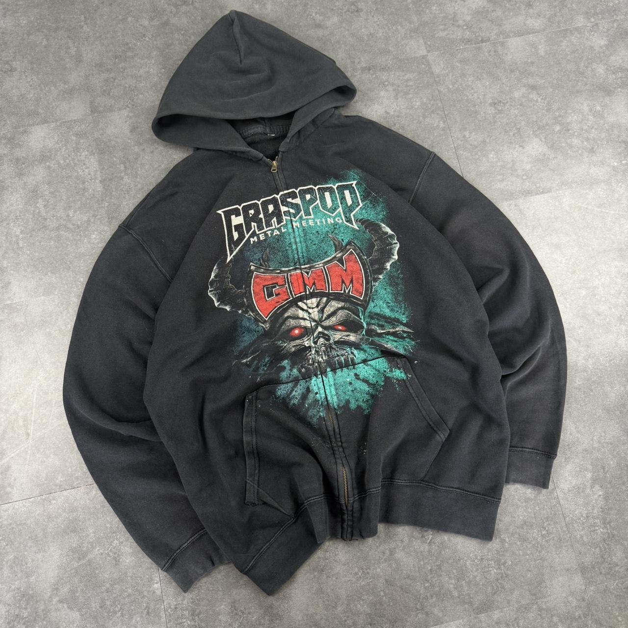 Gothic festival 2000s full zip Spellout graphic Grunge skull hoodie