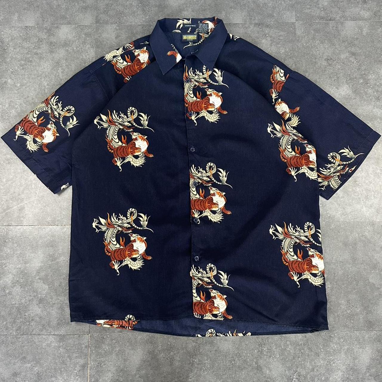 No Contest 2000s vintage 90s Y2K lightweight Summer racing button down bowling Shirt