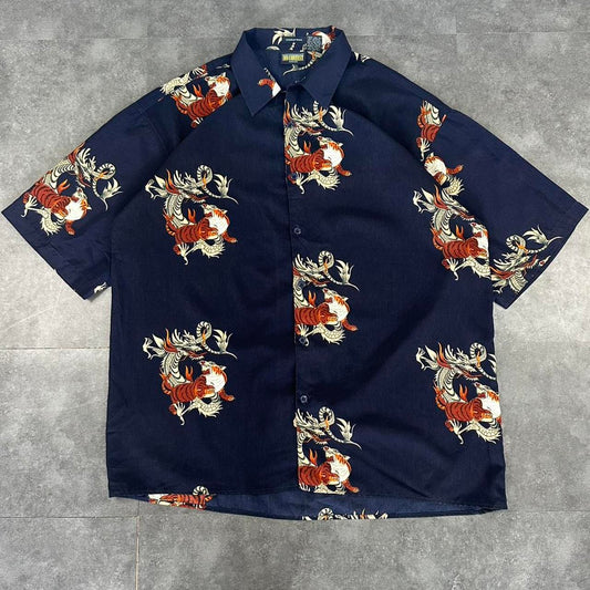 No Contest 2000s vintage 90s Y2K lightweight Summer racing button down bowling Shirt