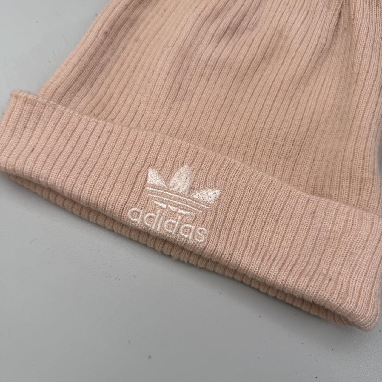 Adidas 2000s vintage pink and white embroidered logo beanie hat