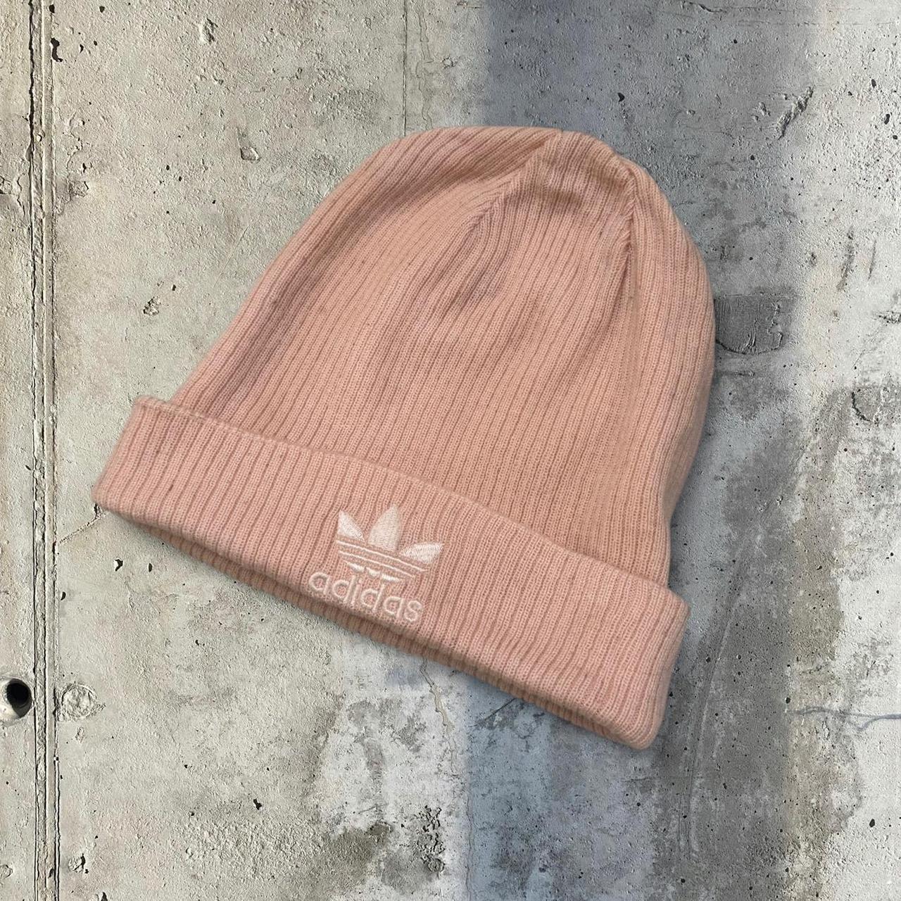 Adidas 2000s vintage pink and white embroidered logo beanie hat
