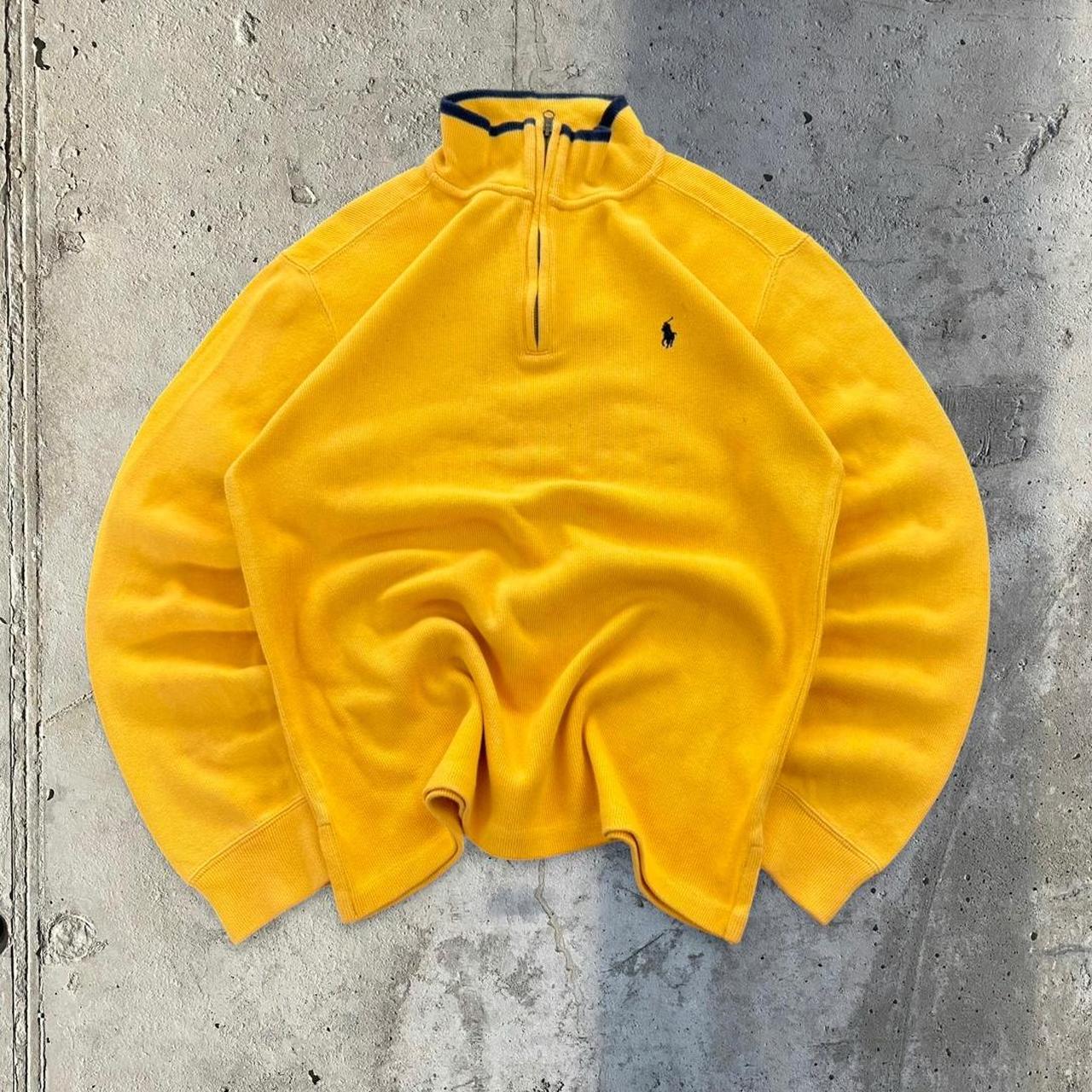 Polo Ralph Lauren 90s chunky knit yellow pullover knit quarter 1/4 zip jumper