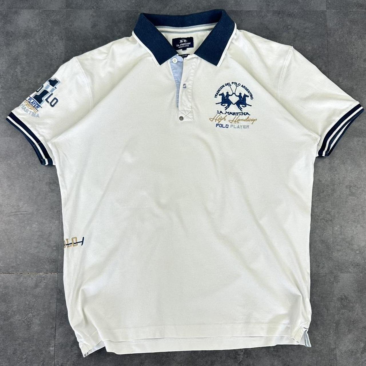 La Martina 2000s Jockey shirt Spellout graphic collared polo T shirt