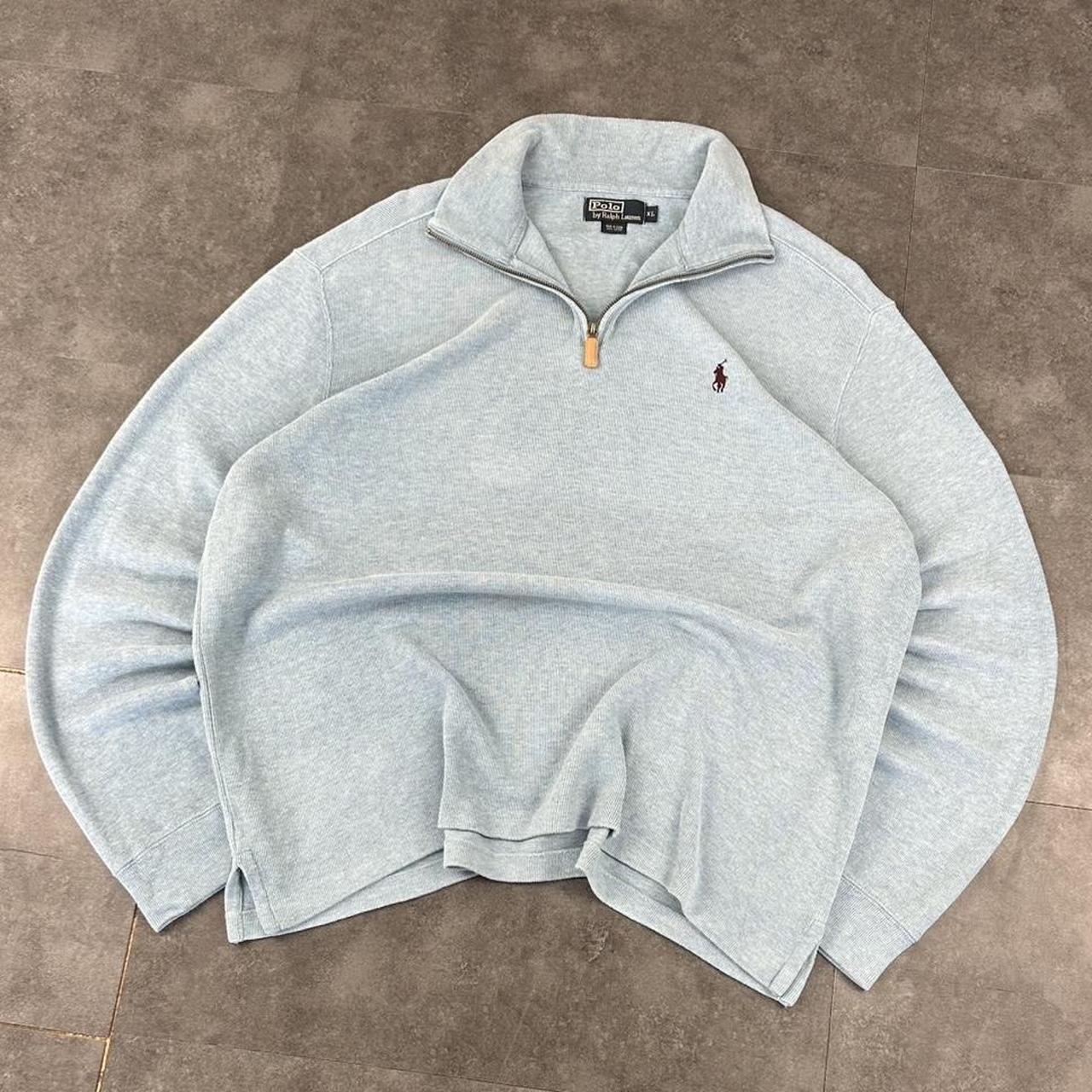 Polo Golf Ralph Lauren 90s chunky knit light blue pullover rip knit quarter 1/4 zip jumper