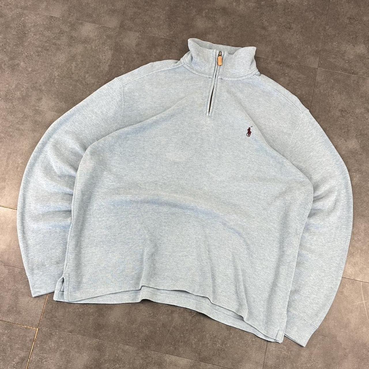 Polo Golf Ralph Lauren 90s chunky knit light blue pullover rip knit quarter 1/4 zip jumper