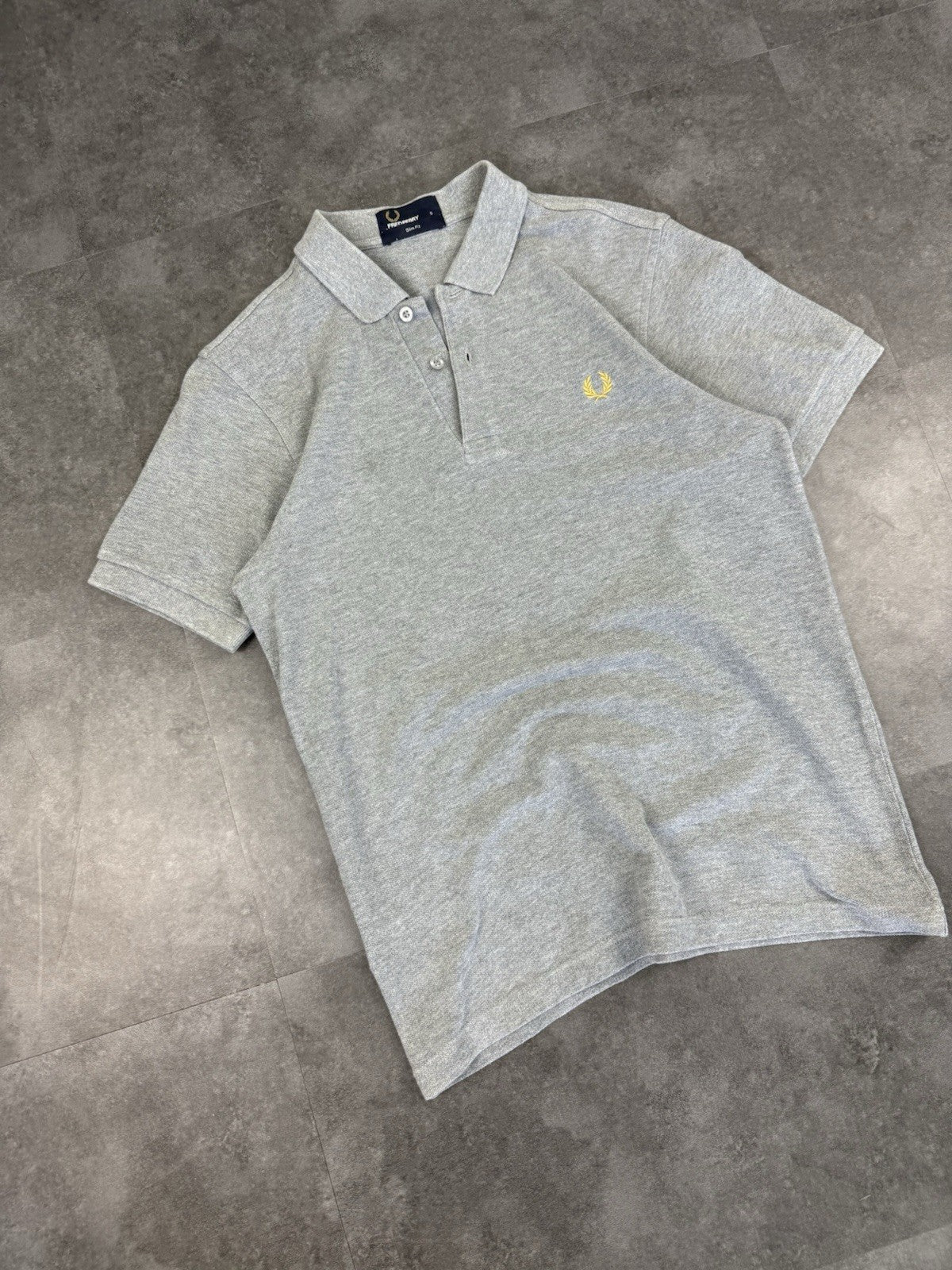 Fred Perry Polo Shirt Embroidered Crest Logo Grey Size S