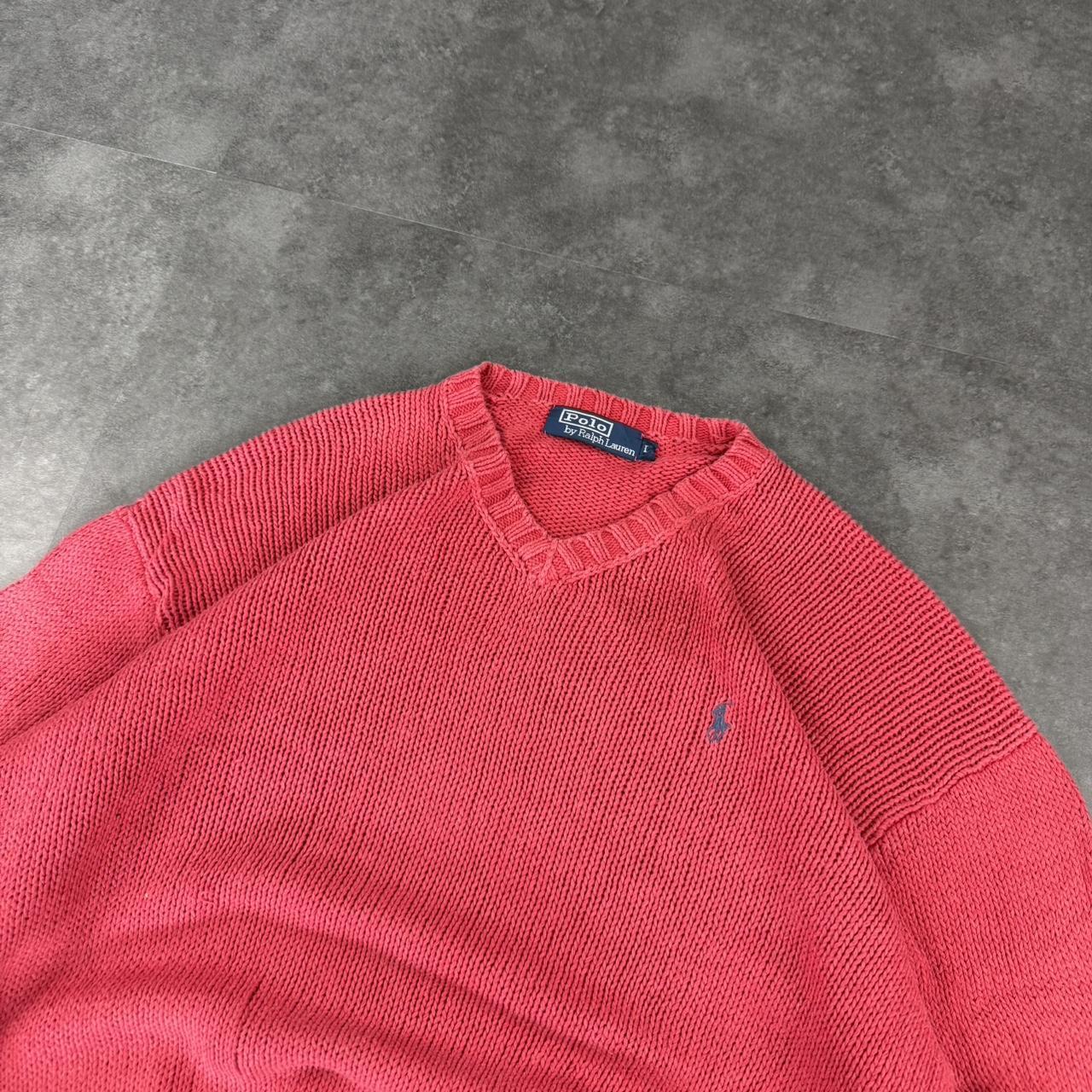 Polo Ralph Lauren 90s chunky knit heavyweight red v neck jumper