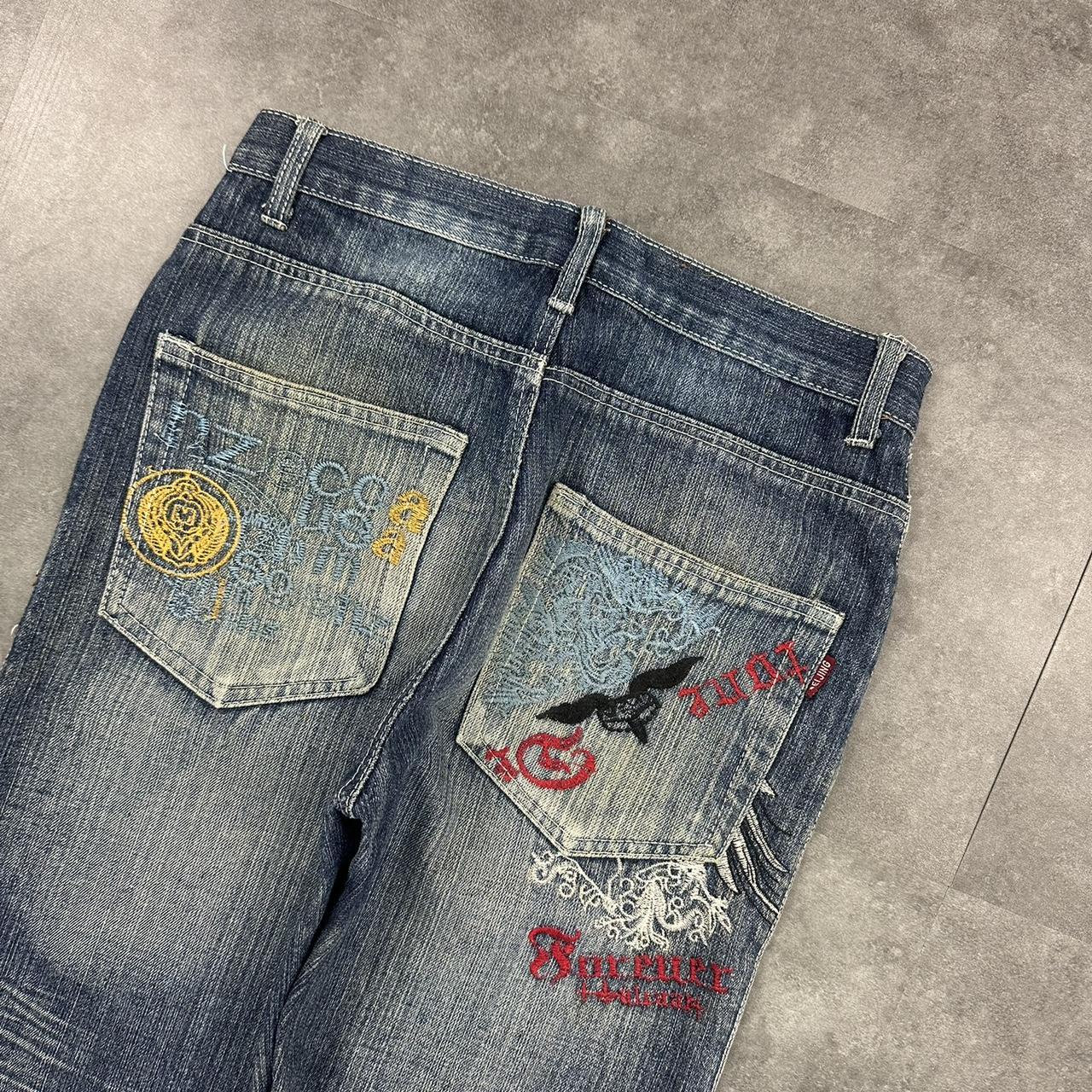 Japanese style hiphop 2000s embroidered jeans