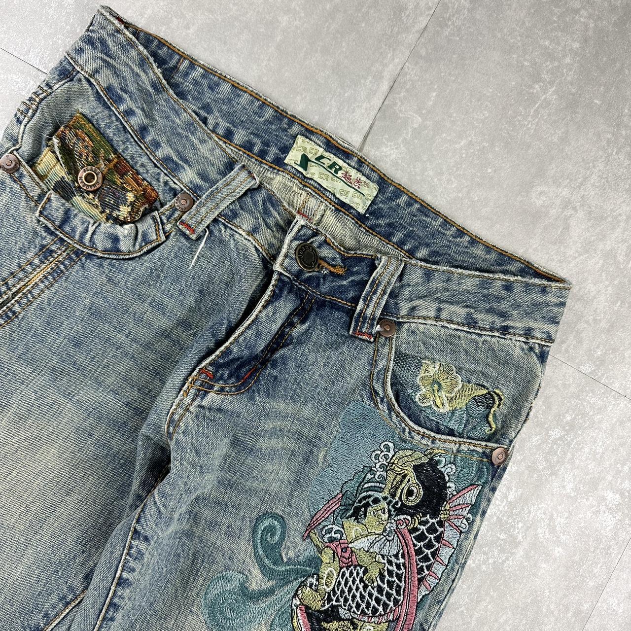 Japanese style 2000s big embroidered jeans