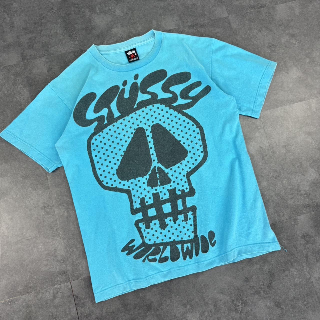 Stussy worldwide 2000s skull print Logo design graphic T shirt