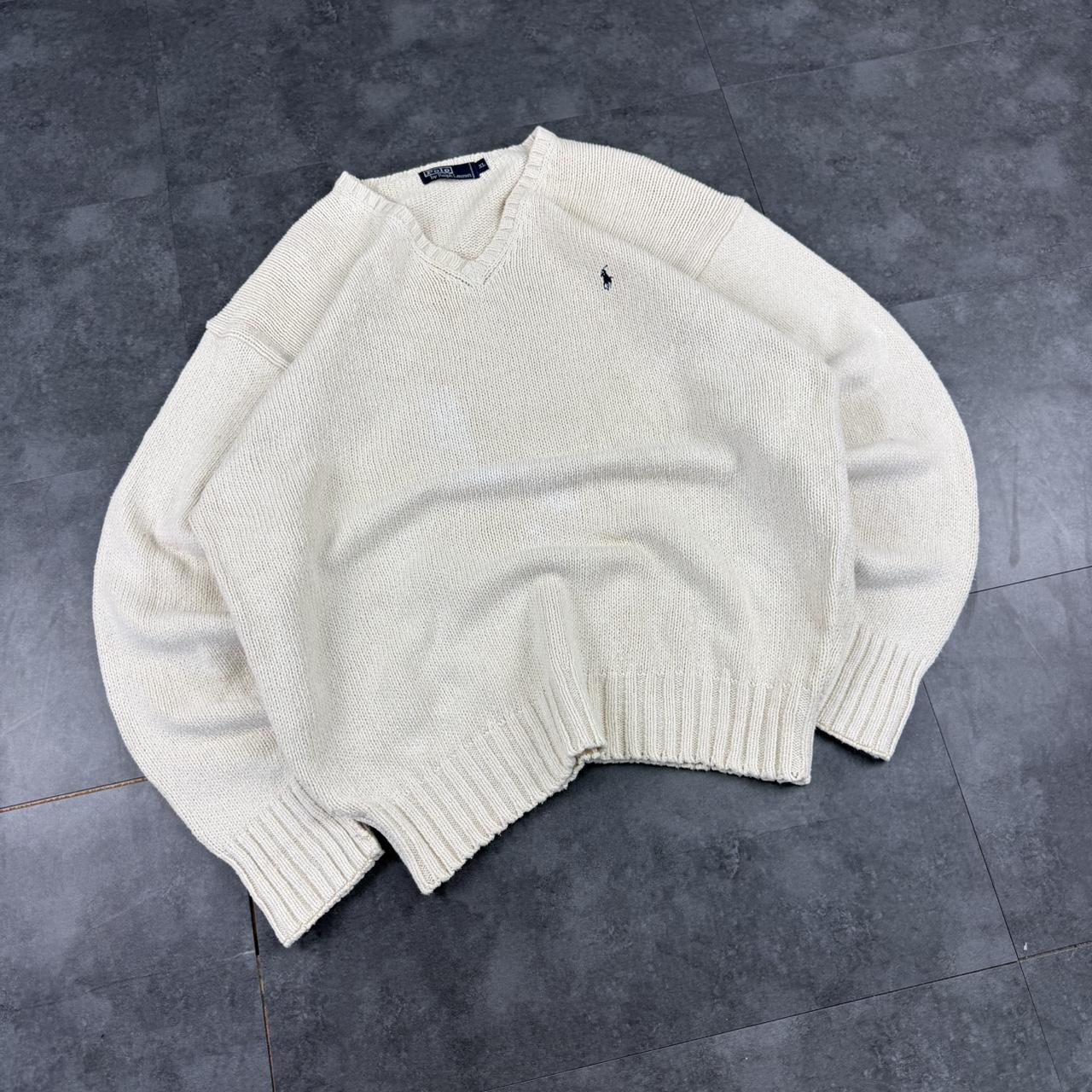 Polo Ralph Lauren 90s chunky knit heavyweight blue v neck jumper