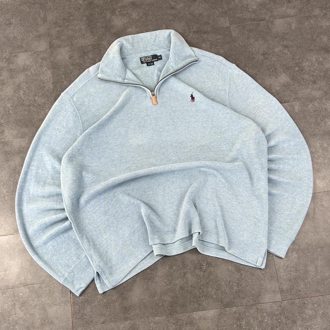 Polo Golf Ralph Lauren 90s chunky knit light blue pullover rip knit quarter 1/4 zip jumper
