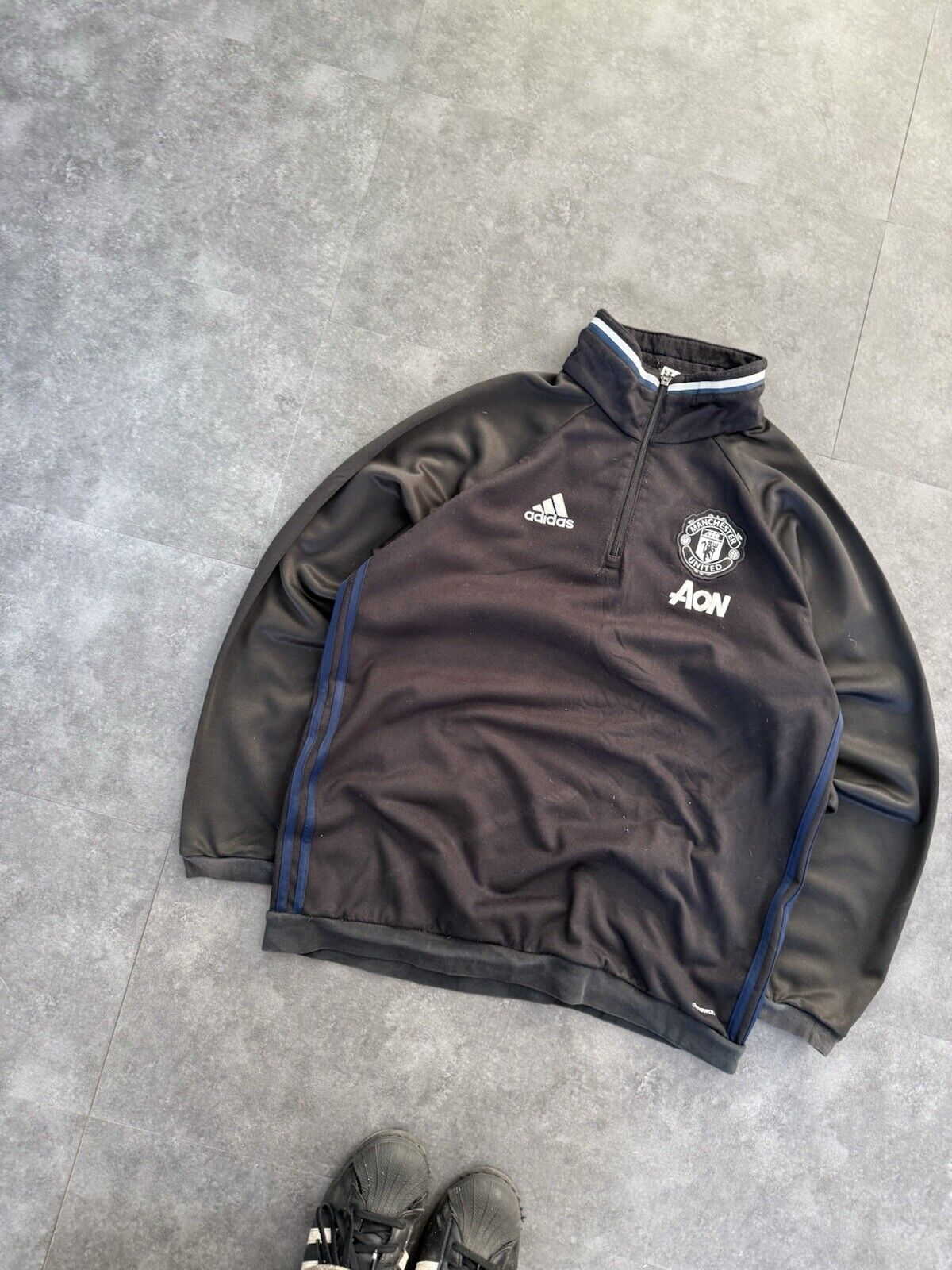 Adidas Manchester United 1/4 Zip Fleece Climawarm Training Top Jumper Black XL