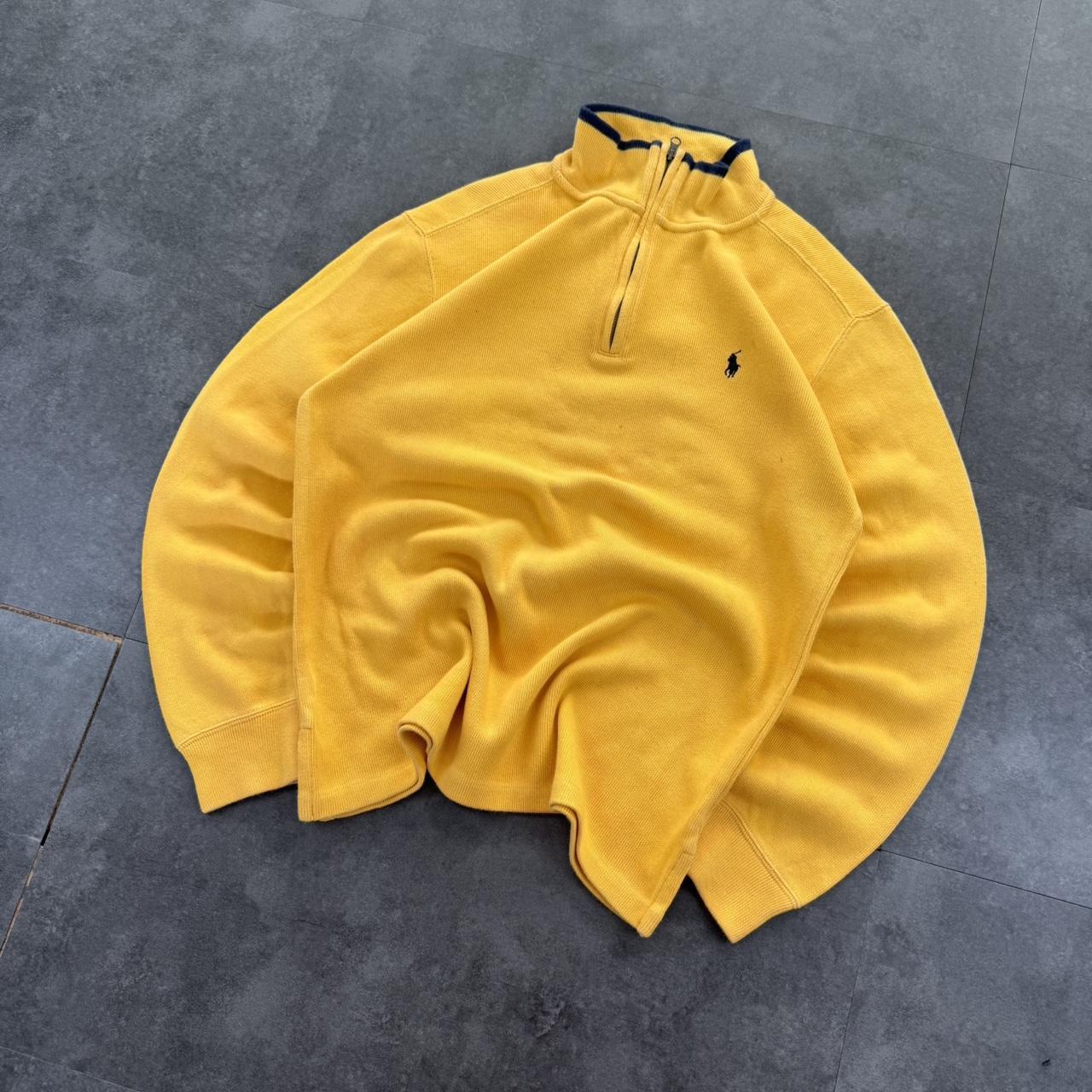 Polo Ralph Lauren 90s chunky knit yellow pullover knit quarter 1/4 zip jumper
