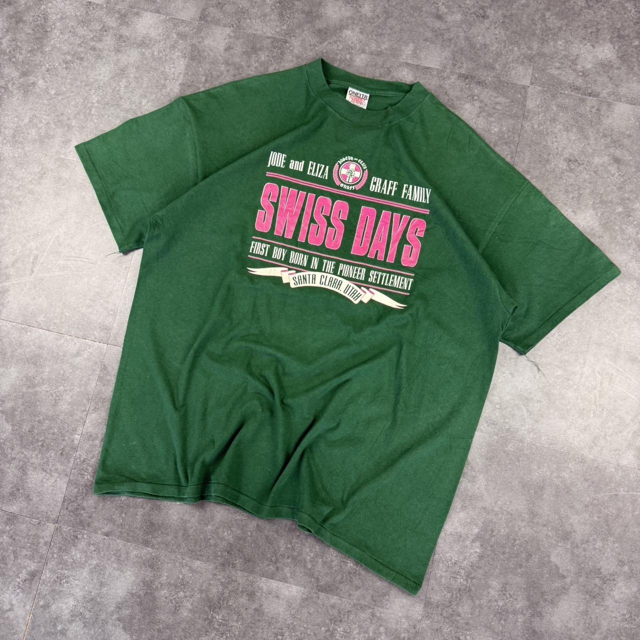 Oneita Siwss Day print 90s Single Stitch Graphic print T-Shirt
