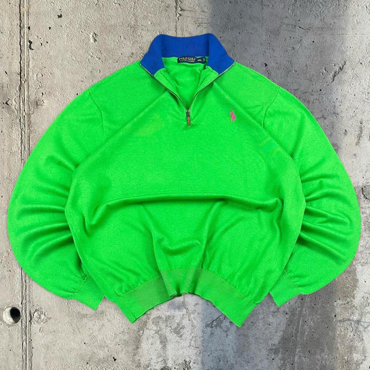 Polo Golf Ralph Lauren 90s chunky knit green pullover knit quarter 1/4 zip jumper