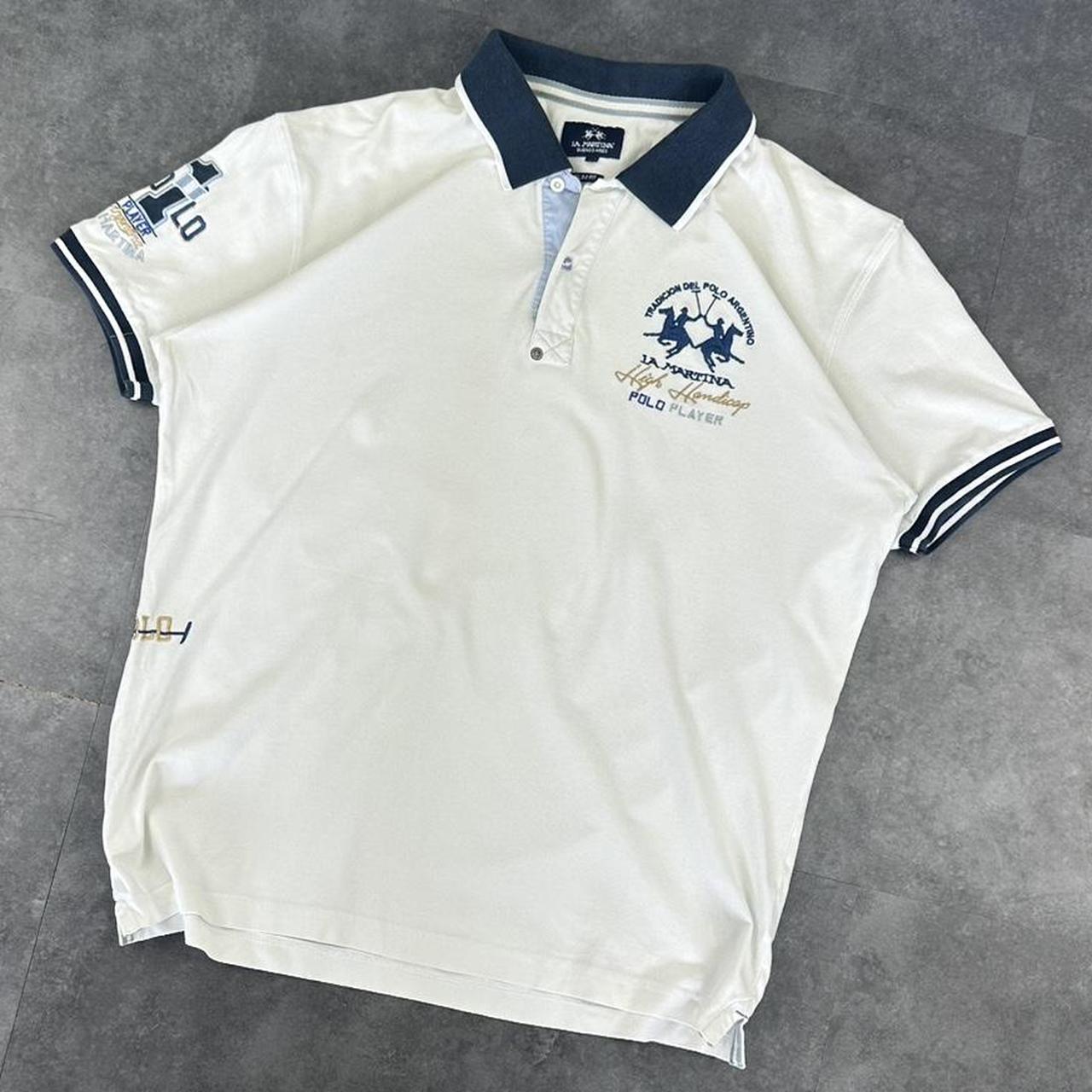 La Martina 2000s Jockey shirt Spellout graphic collared polo T shirt