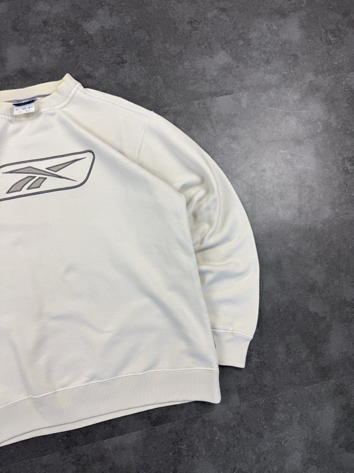 Vintage Reebok Sweatshirt Embroidered Logo Cream Y2k 90s Mens Size S