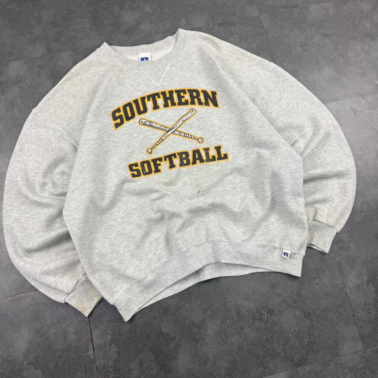Vintage Russell Athletic 90s sportwear college spellout softball classic print sweatshirt