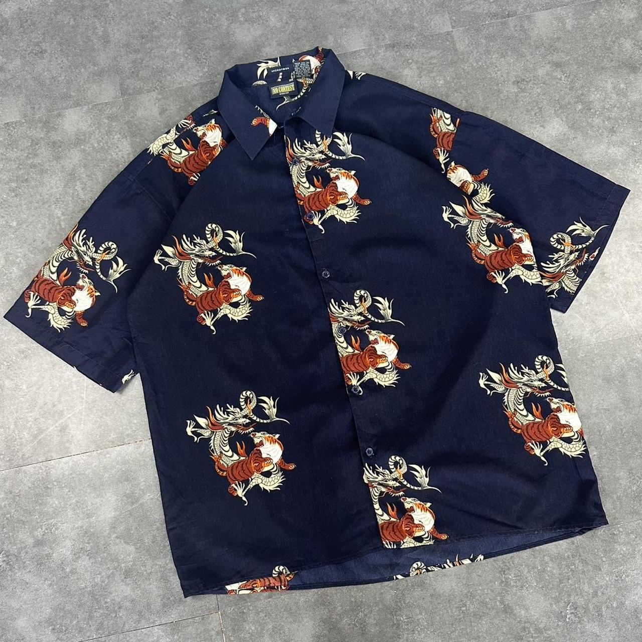 No Contest 2000s vintage 90s Y2K lightweight Summer racing button down bowling Shirt