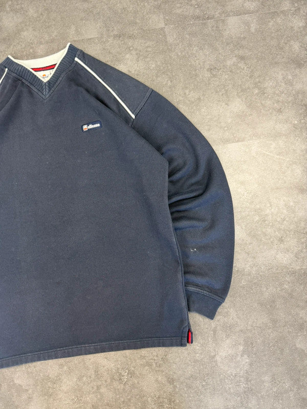 Ellesse 90s Vintage Sweatshirt y2k Embroidered Sweatshirt V Neck