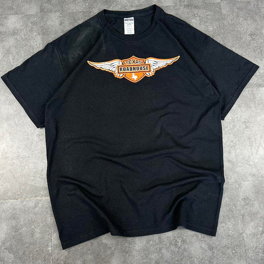 Texas Roadhouse Jerzees 2000s biker motorcycle USA Spellout graphic T shirt