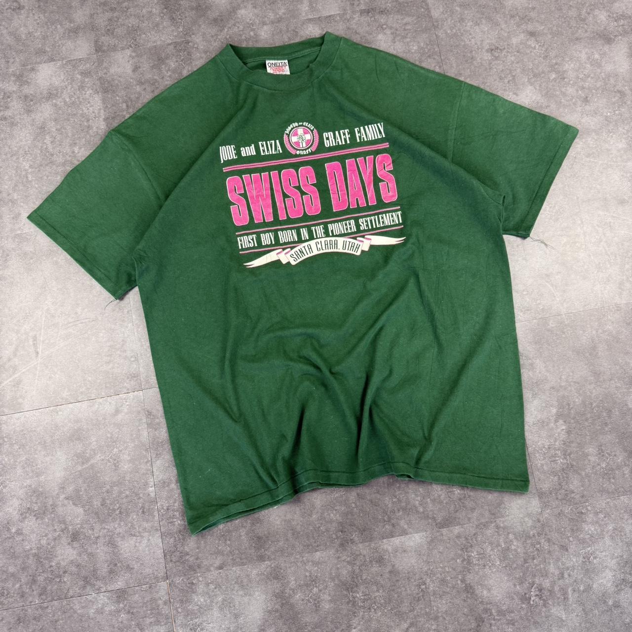 Oneita Siwss Day print 90s Single Stitch Graphic print T-Shirt