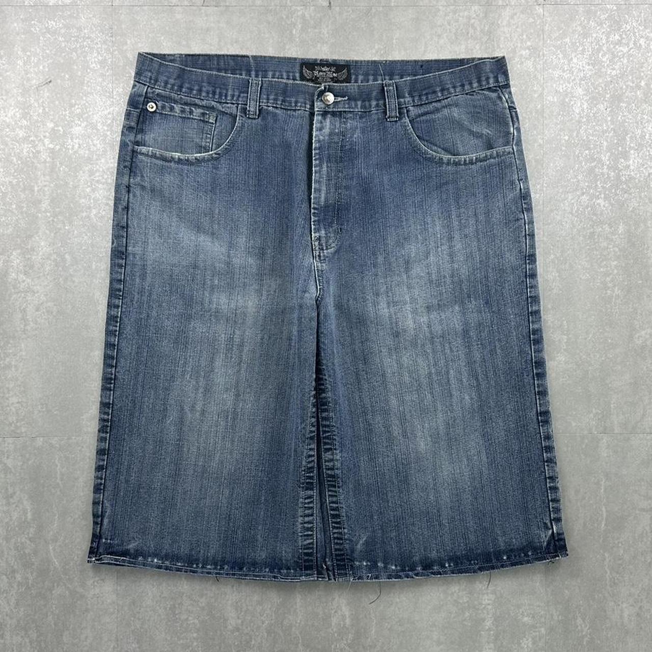 Raw Blue Grunge 2000s spellout carpenter style jorts